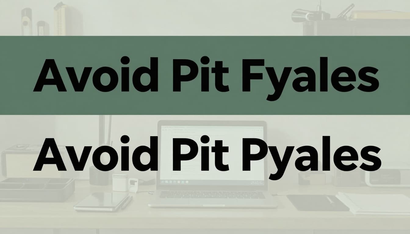 Modern toolbox on a workbench featuring digital tools icons including laptop, phone, and planner, topped with a bold 'Avoid Pitfalls' headline on a muted dark-green band. Clean, centered composition with soft focused background and neutral lighting in an editorial style.